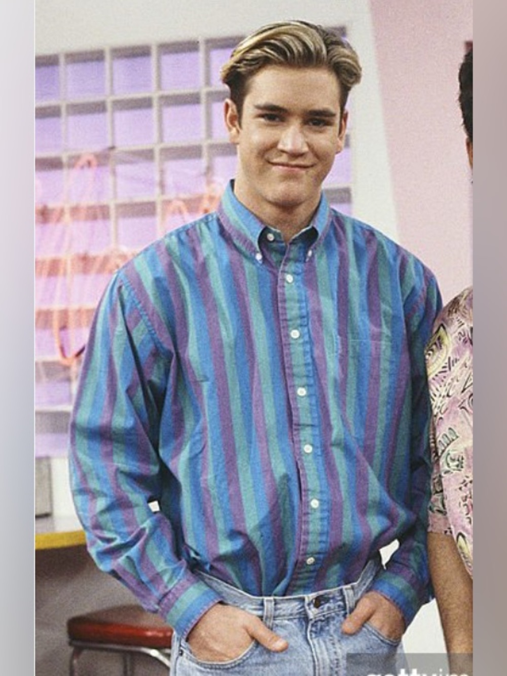 Men’s 90s Style Izod Saltwater Stripe Button-Down Shirt